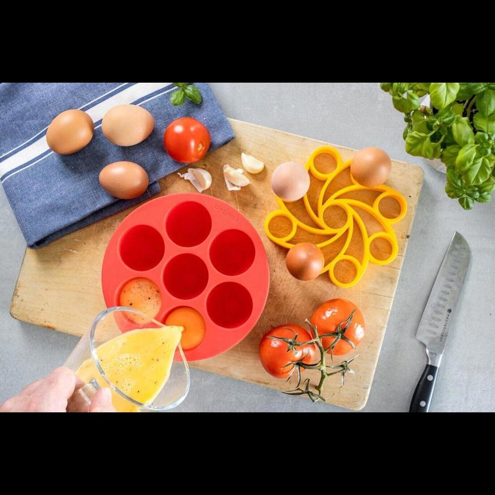 Instant Pot Official Red Silicone Egg Bites Pan with Lid and Yellow Egg Rack